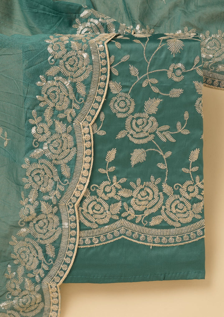 Sea Green Sequins Cotton Unstitched Salwar Suit
