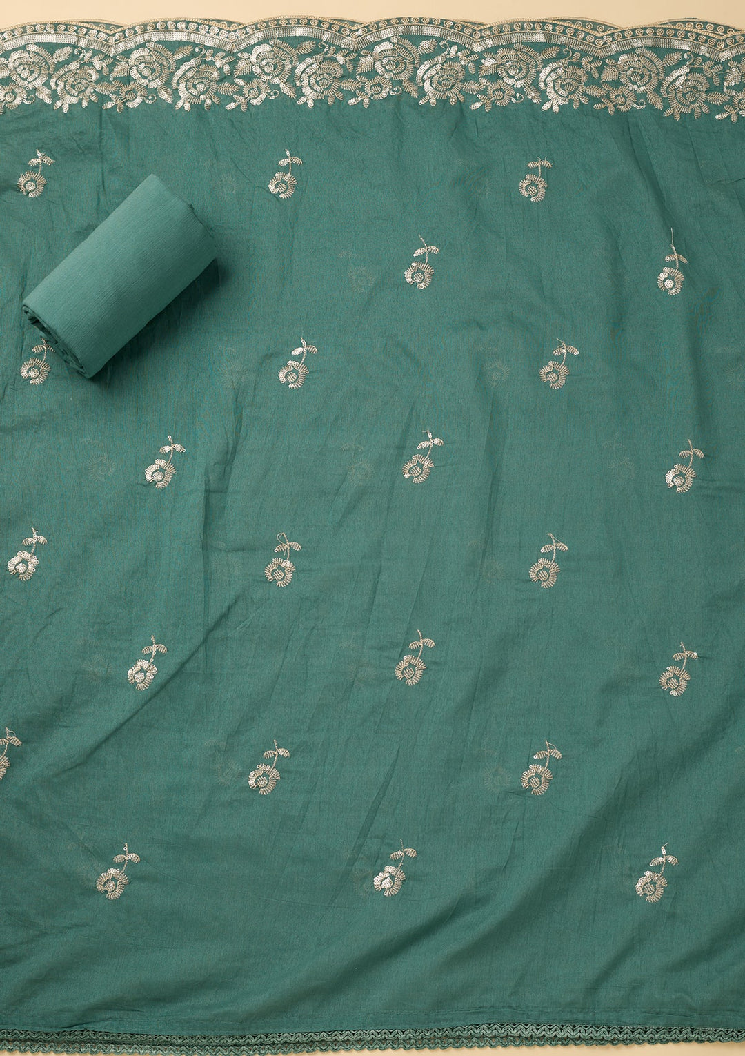 Sea Green Sequins Cotton Unstitched Salwar Suit
