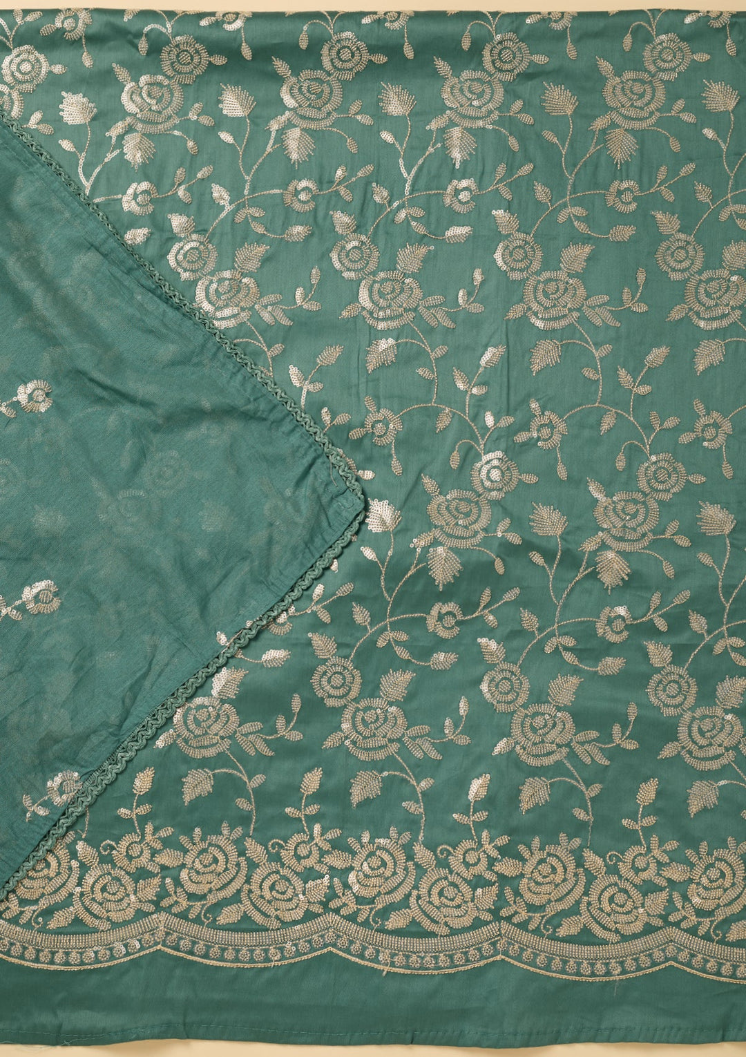Sea Green Sequins Cotton Unstitched Salwar Suit