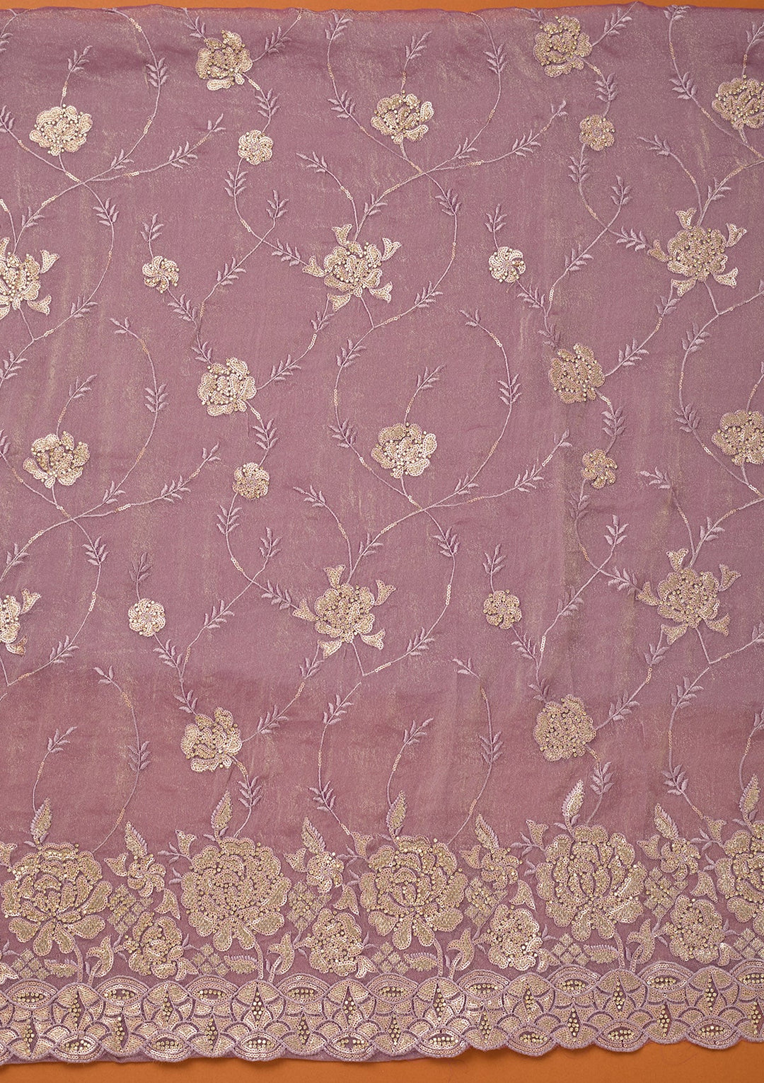 Light Lavender Organza Gold Zariwork Unstitched Dress Material With Matching Bottom And Dupatta