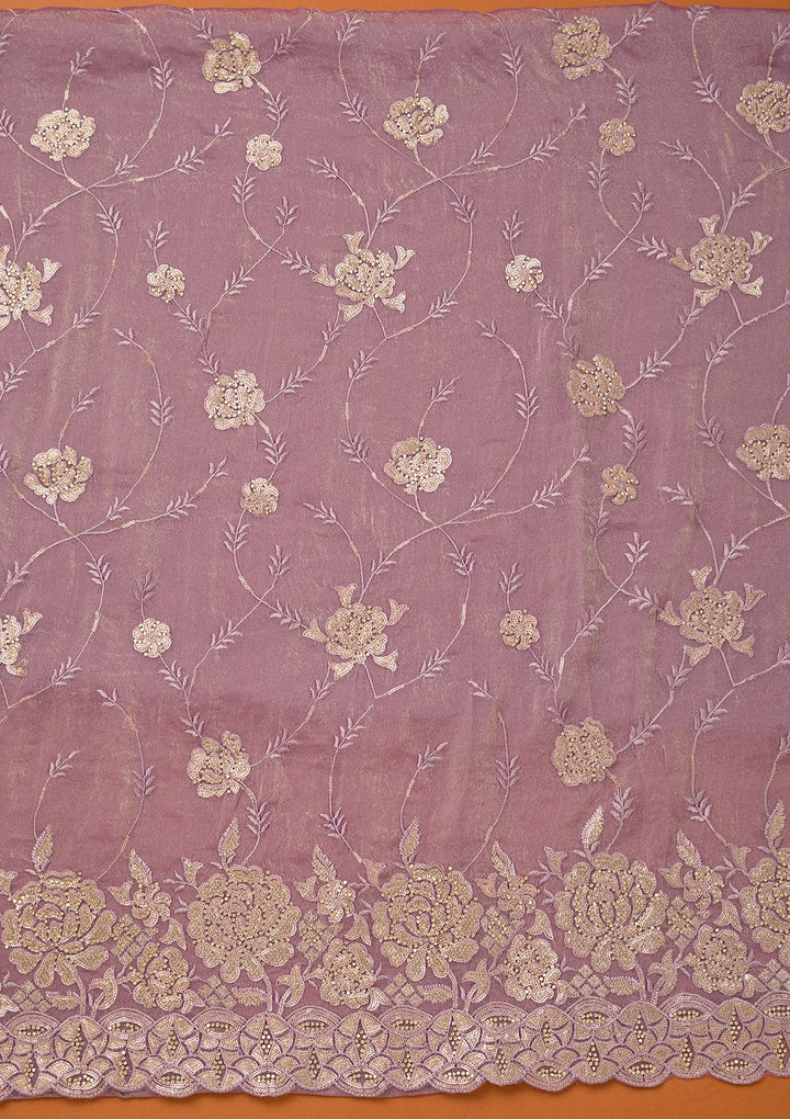 Light Lavender Organza Gold Zariwork Unstitched Dress Material With Matching Bottom And Dupatta