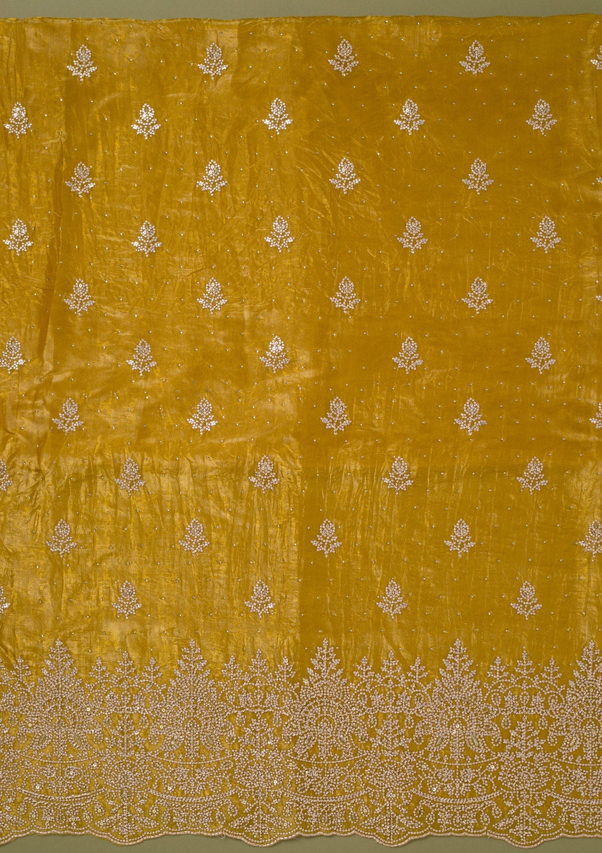 Mustard Threadwork Tissue Unstitched Salwar Suit-koskii