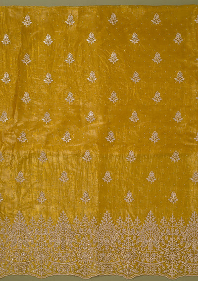 Mustard Threadwork Tissue Unstitched Salwar Suit-koskii