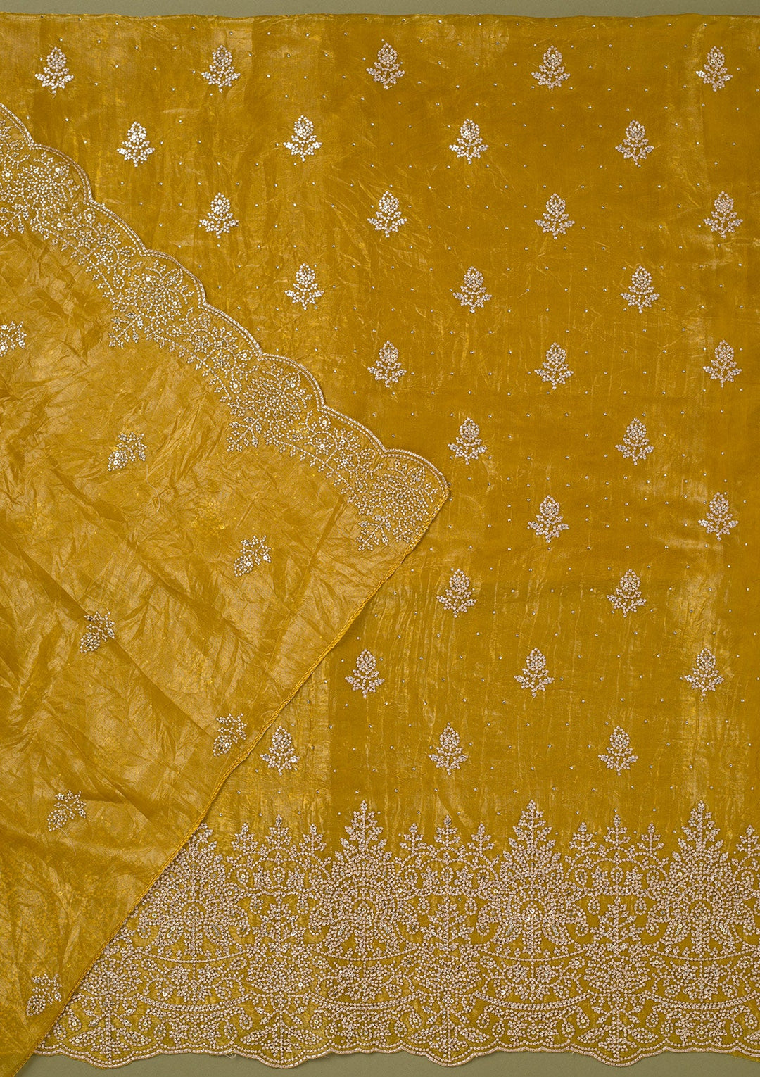 Mustard Threadwork Tissue Unstitched Salwar Suit-koskii