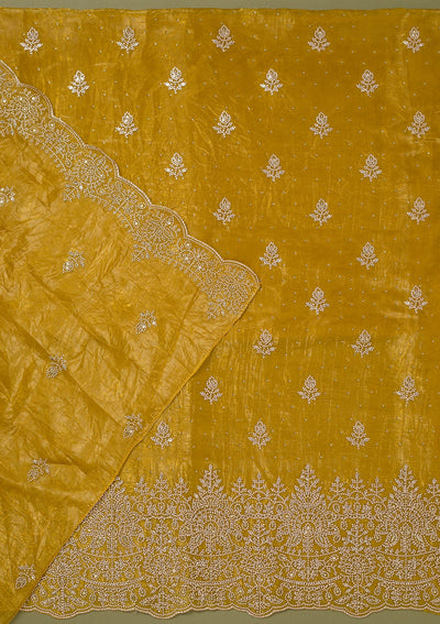 Mustard Threadwork Tissue Unstitched Salwar Suit-koskii