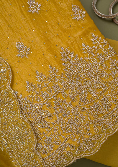 Mustard Threadwork Tissue Unstitched Salwar Suit-koskii
