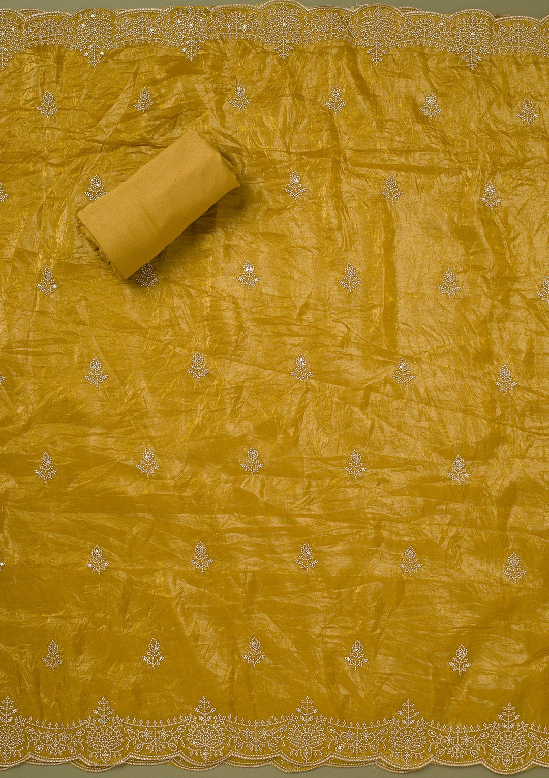 Mustard Threadwork Tissue Unstitched Salwar Suit-koskii