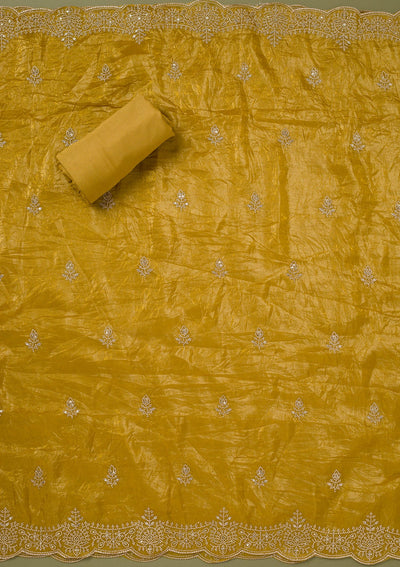 Mustard Threadwork Tissue Unstitched Salwar Suit-koskii