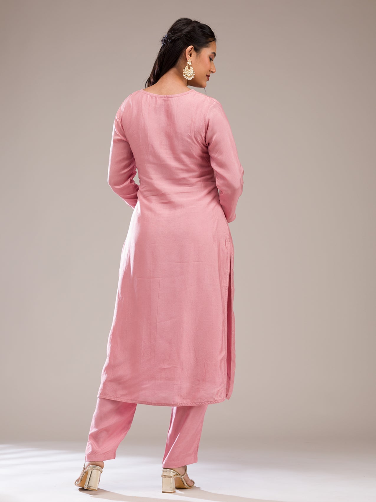 Baby Pink Gotapatti Semi Crepe Readymade Salwar Suit-Koskii