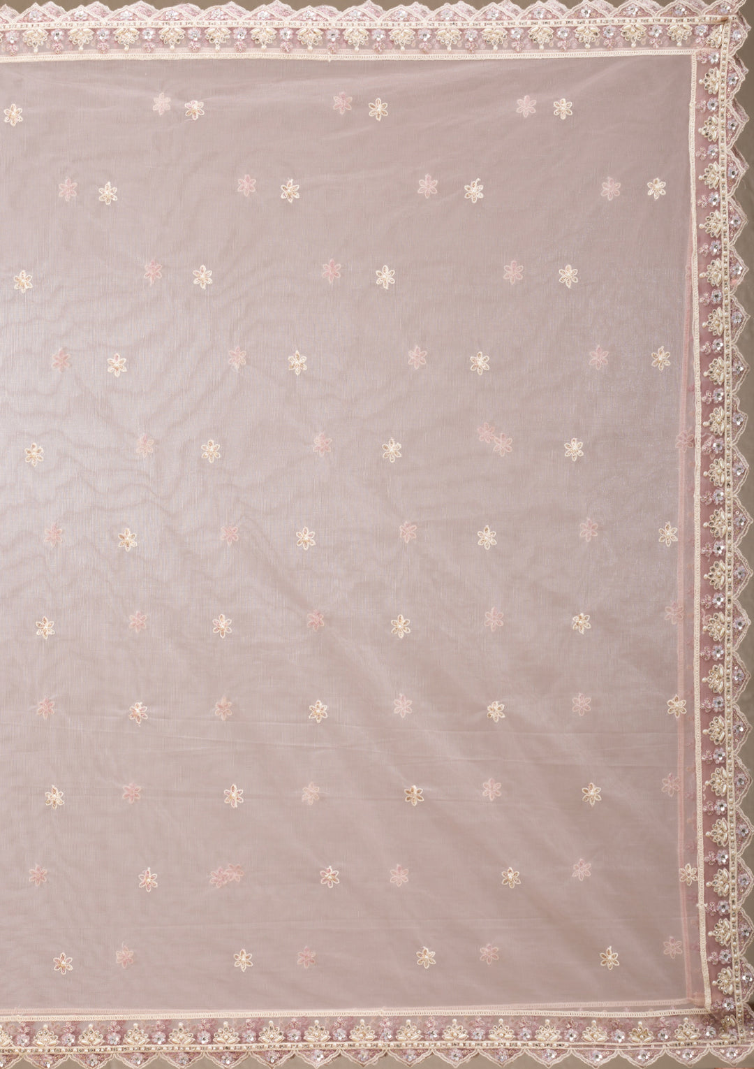 Baby Pink Pearlwork Net Readymade Lehenga