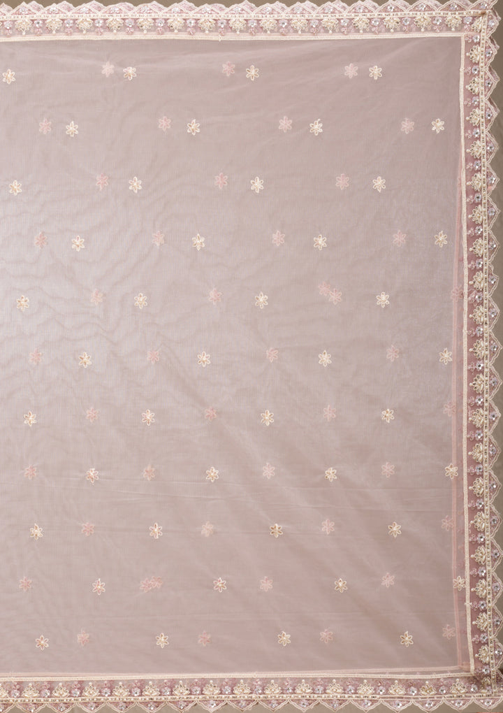 Baby Pink Pearlwork Net Readymade Lehenga