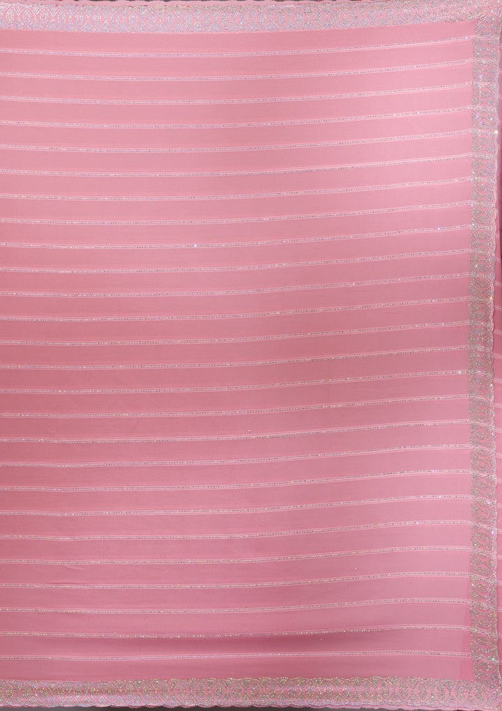 Baby Pink Stonework Georgette Saree-Koskii