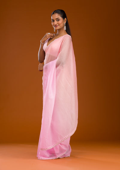 Baby Pink Stonework Tissue Saree