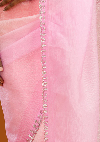 Baby Pink Stonework Tissue Saree