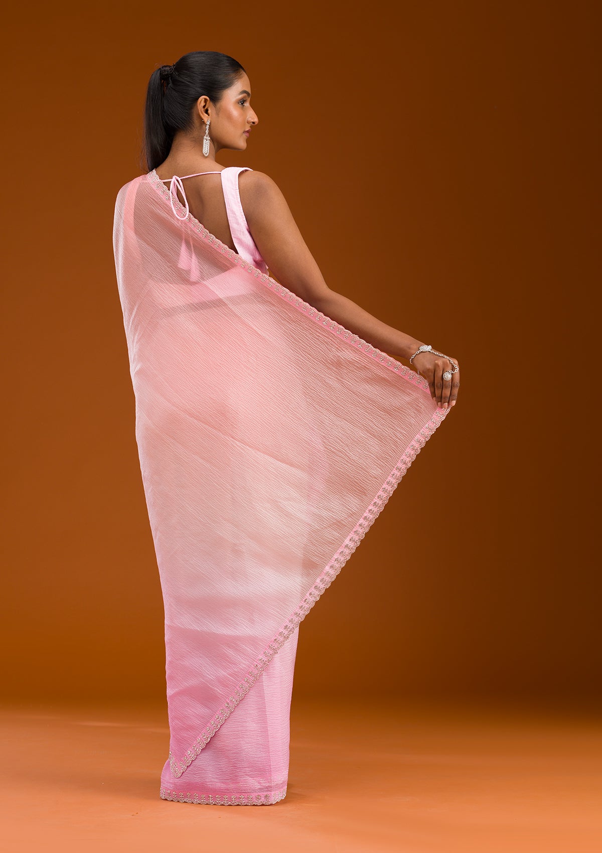 Baby Pink Stonework Tissue Saree