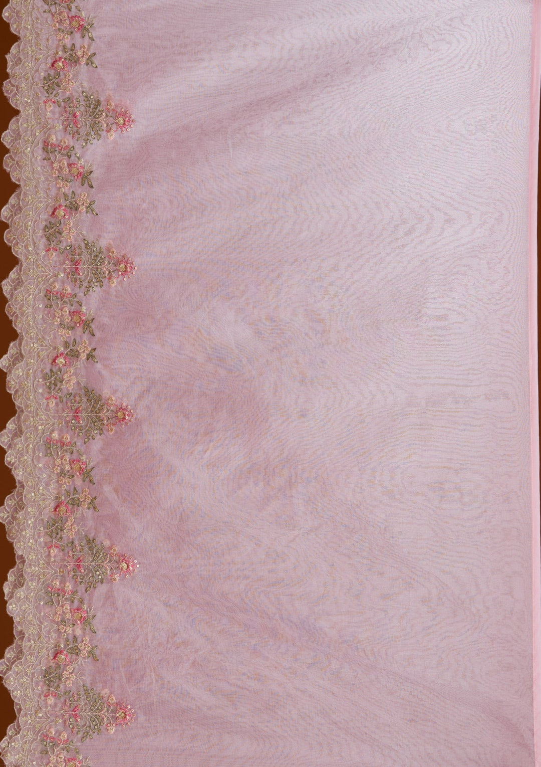 Baby Pink Threadwork Semi Crepe Readymade Salwar Suit-Koskii