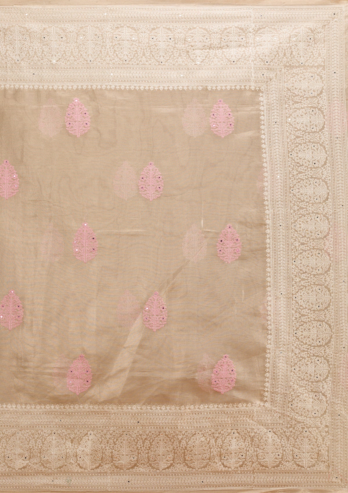 Baby Pink Threadwork Tissue Saree