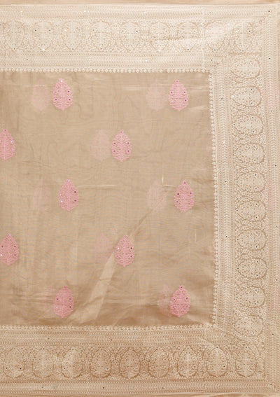 Baby Pink Threadwork Tissue Saree