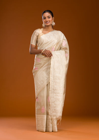 Baby Pink Threadwork Tissue Saree