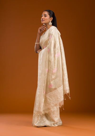 Baby Pink Threadwork Tissue Saree