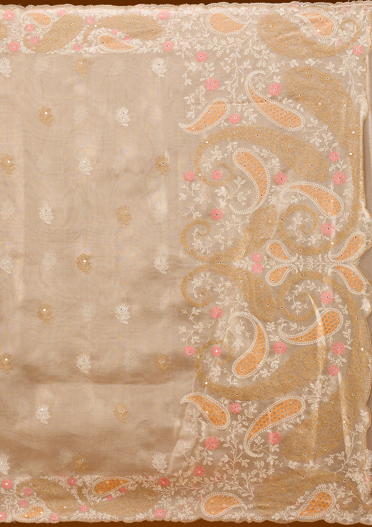 Baby Pink Threadwork Tissue Saree