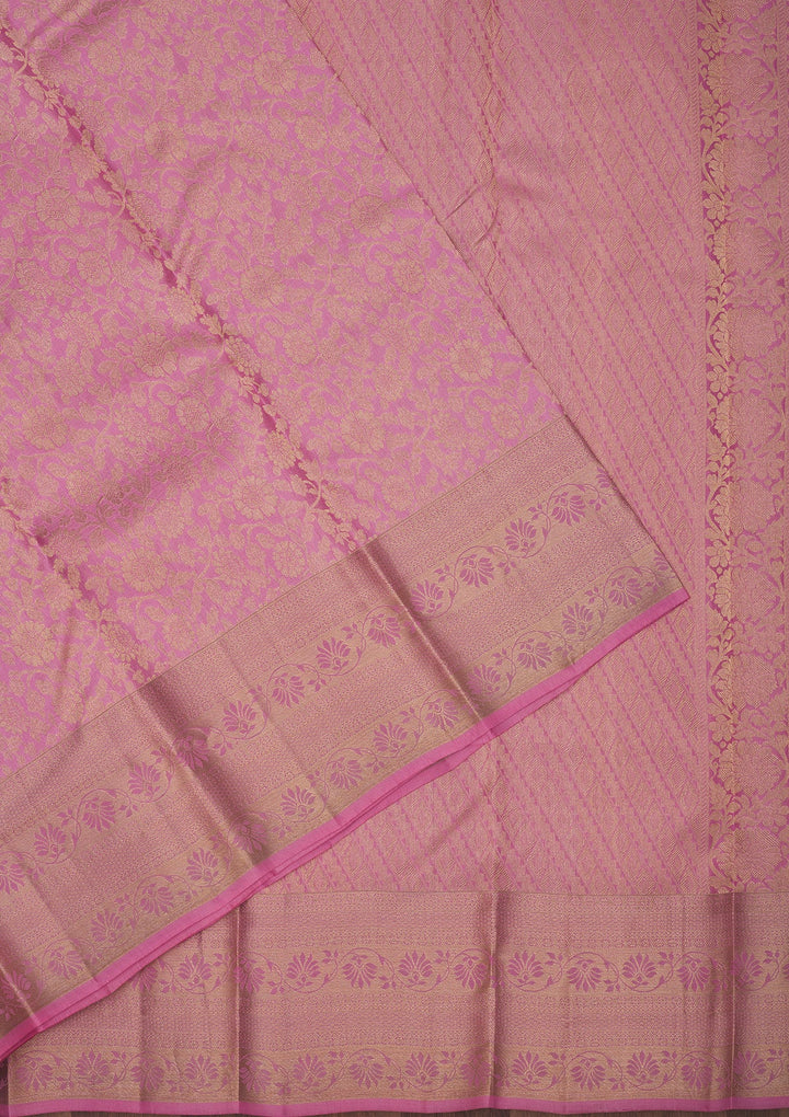 Baby Pink Zariwork Pure Silk Saree-Koskii