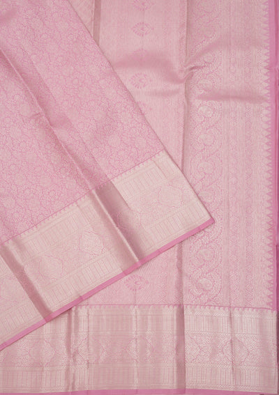 Baby Pink Zariwork Pure Silk Saree-Koskii