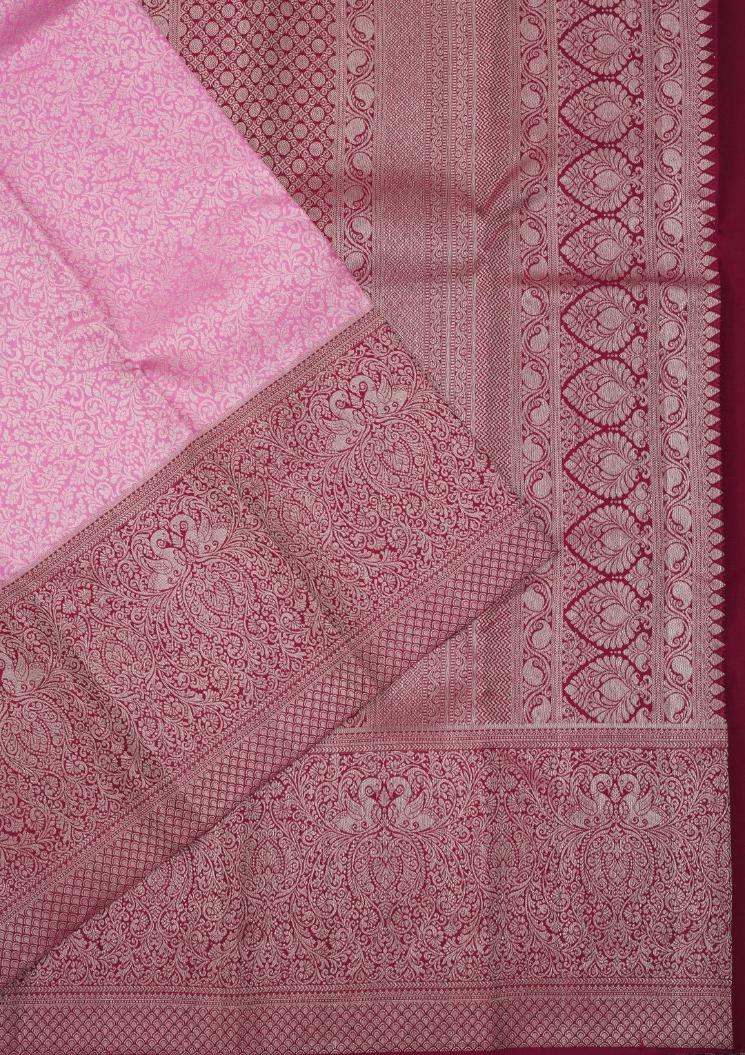 Baby Pink Zariwork Pure Silk Saree-Koskii