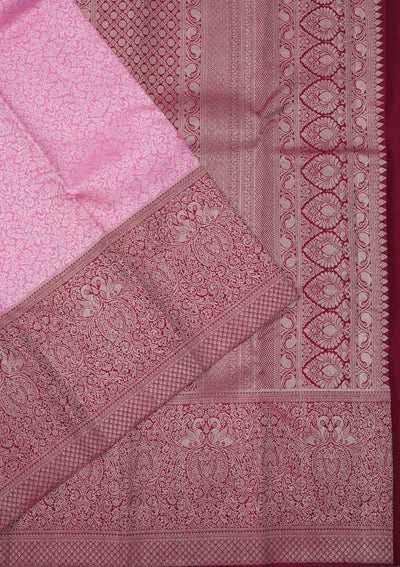 Baby Pink Zariwork Pure Silk Saree-Koskii