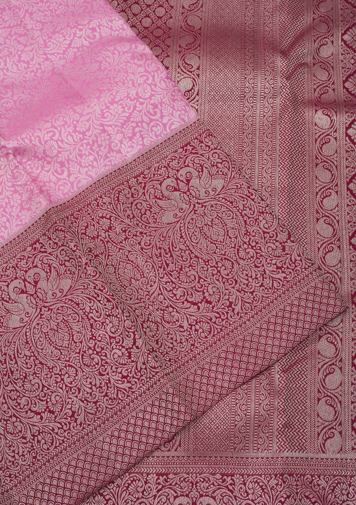 Baby Pink Zariwork Pure Silk Saree-Koskii