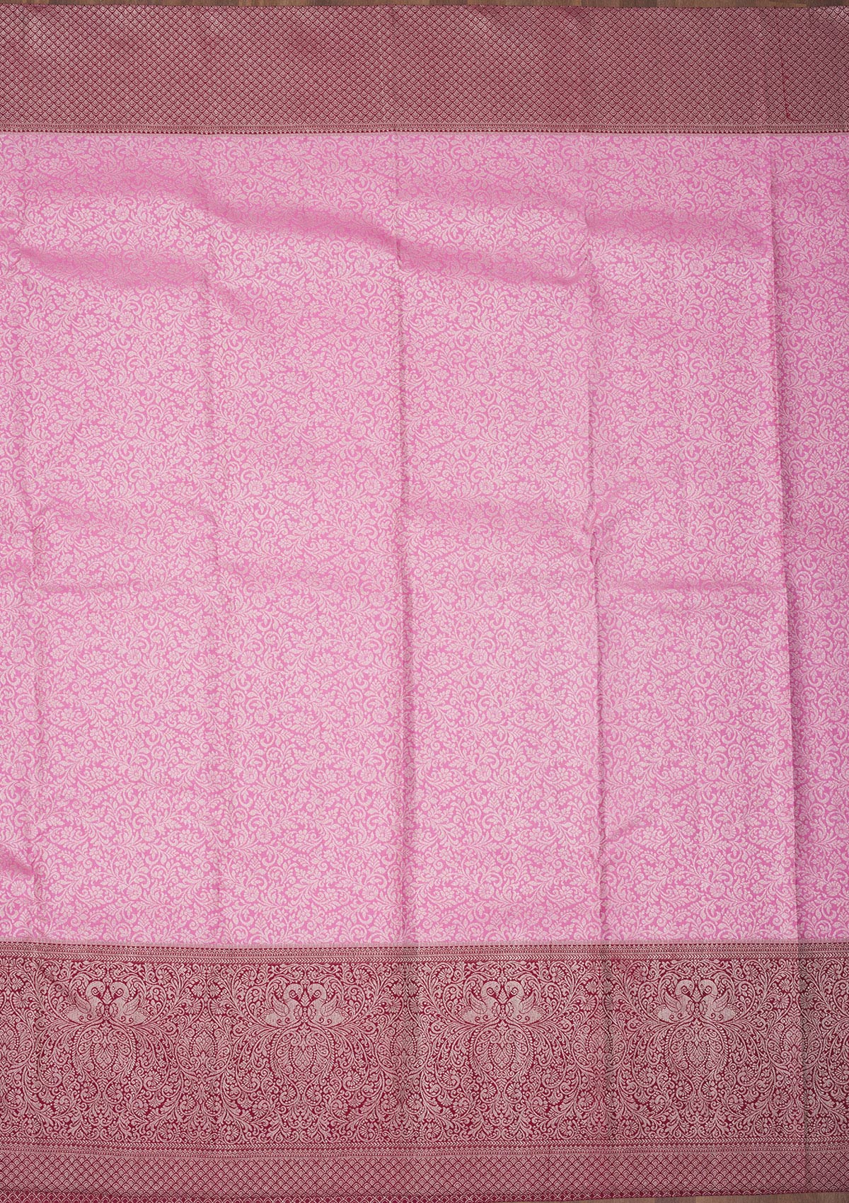 Baby Pink Zariwork Pure Silk Saree-Koskii