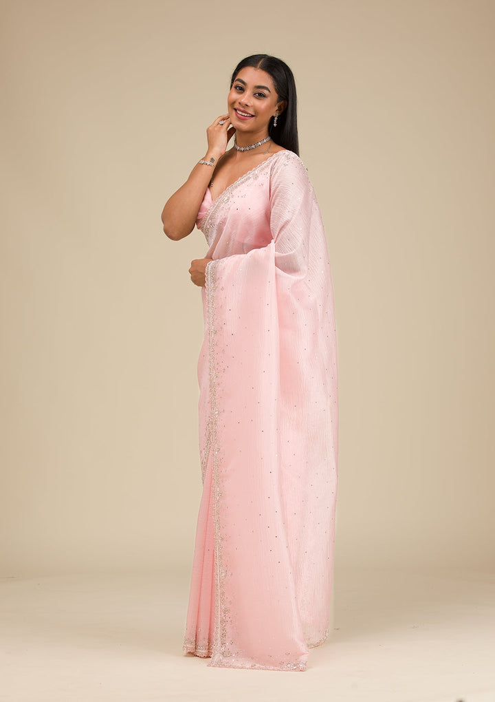 Baby Pink Cutdana Georgette Saree-Koskii
