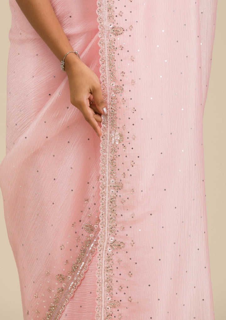 Baby Pink Cutdana Georgette Saree-Koskii