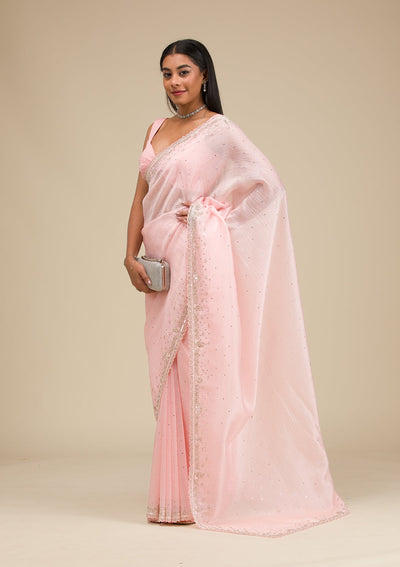 Baby Pink Cutdana Georgette Saree-Koskii