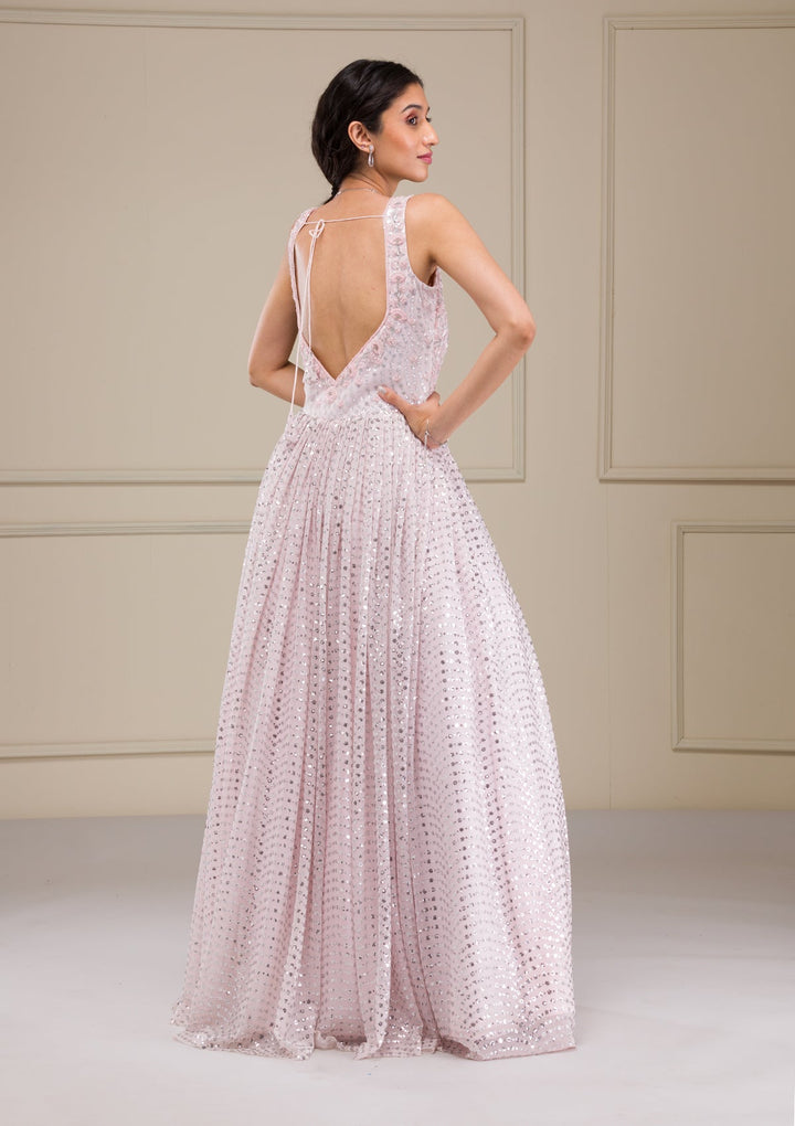 Baby Pink Cutdana Net Gown-Koskii