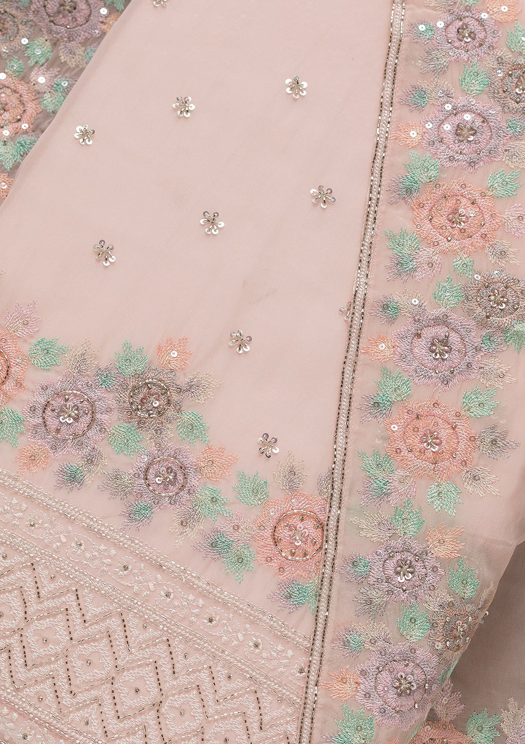 Baby Pink Cutdana Tissue Unstitched Salwar Suit-Koskii