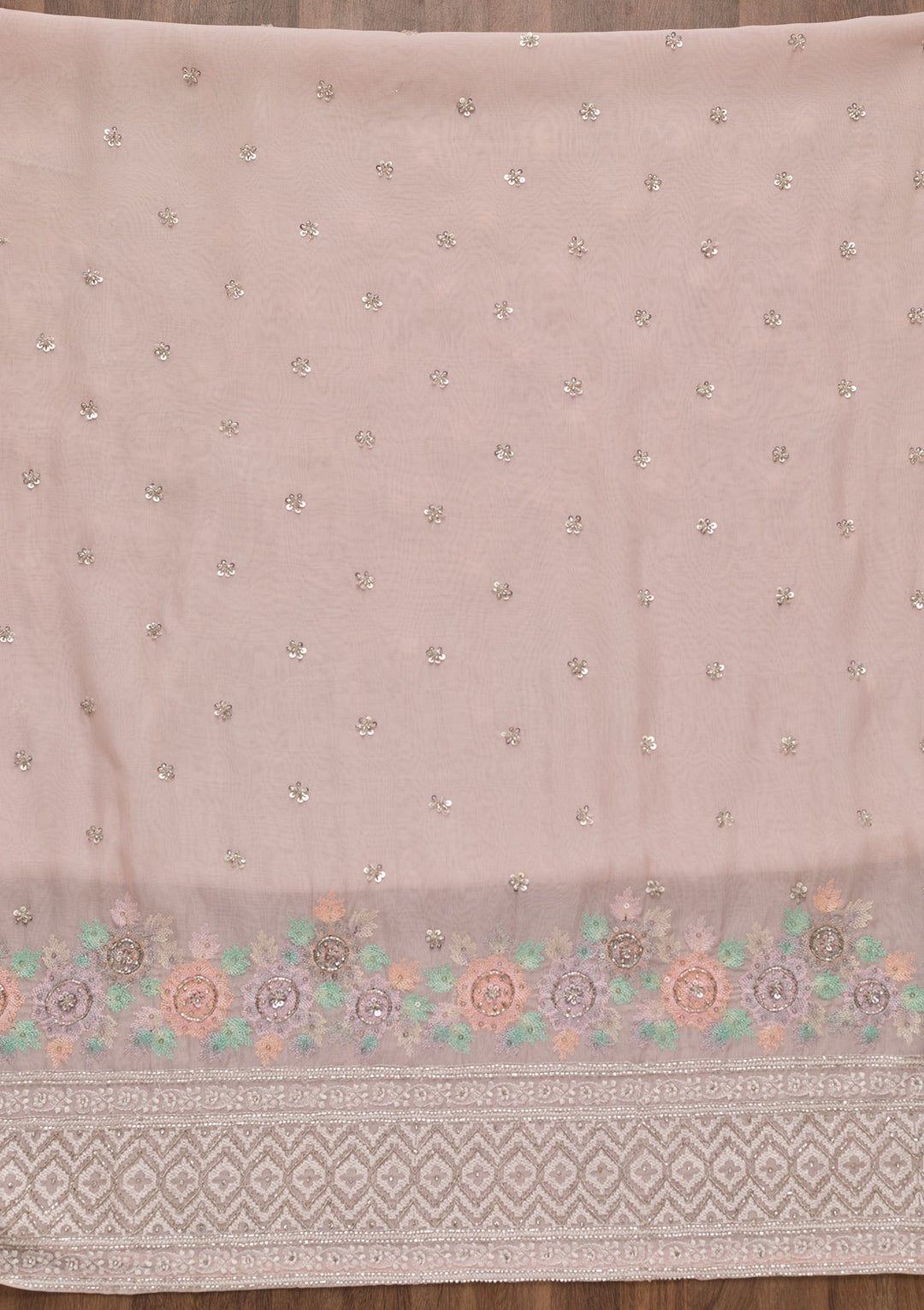 Baby Pink Cutdana Tissue Unstitched Salwar Suit-Koskii