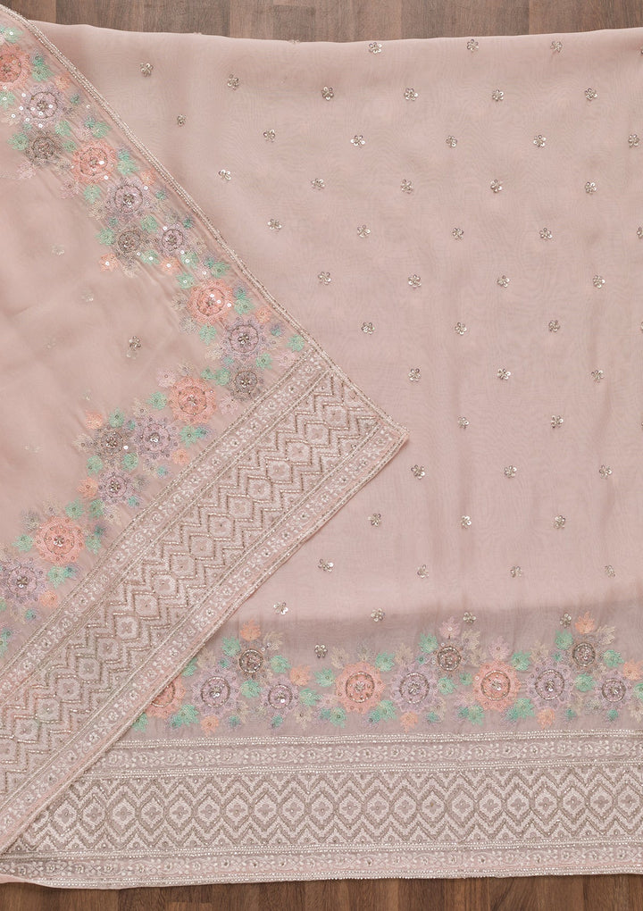 Baby Pink Cutdana Tissue Unstitched Salwar Suit-Koskii
