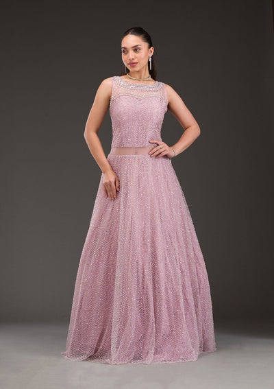 Baby Pink Glitter Net Gown-Koskii