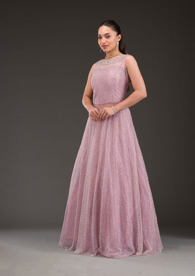 Baby Pink Glitter Net Gown-Koskii