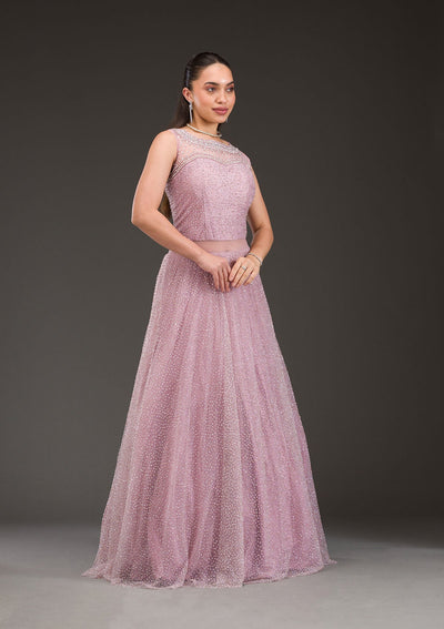 Baby Pink Glitter Net Gown-Koskii