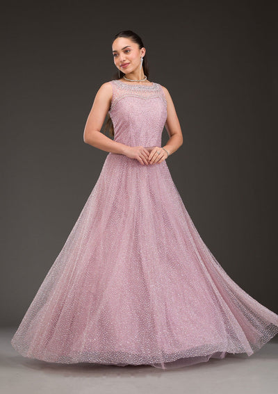 Baby Pink Glitter Net Gown-Koskii