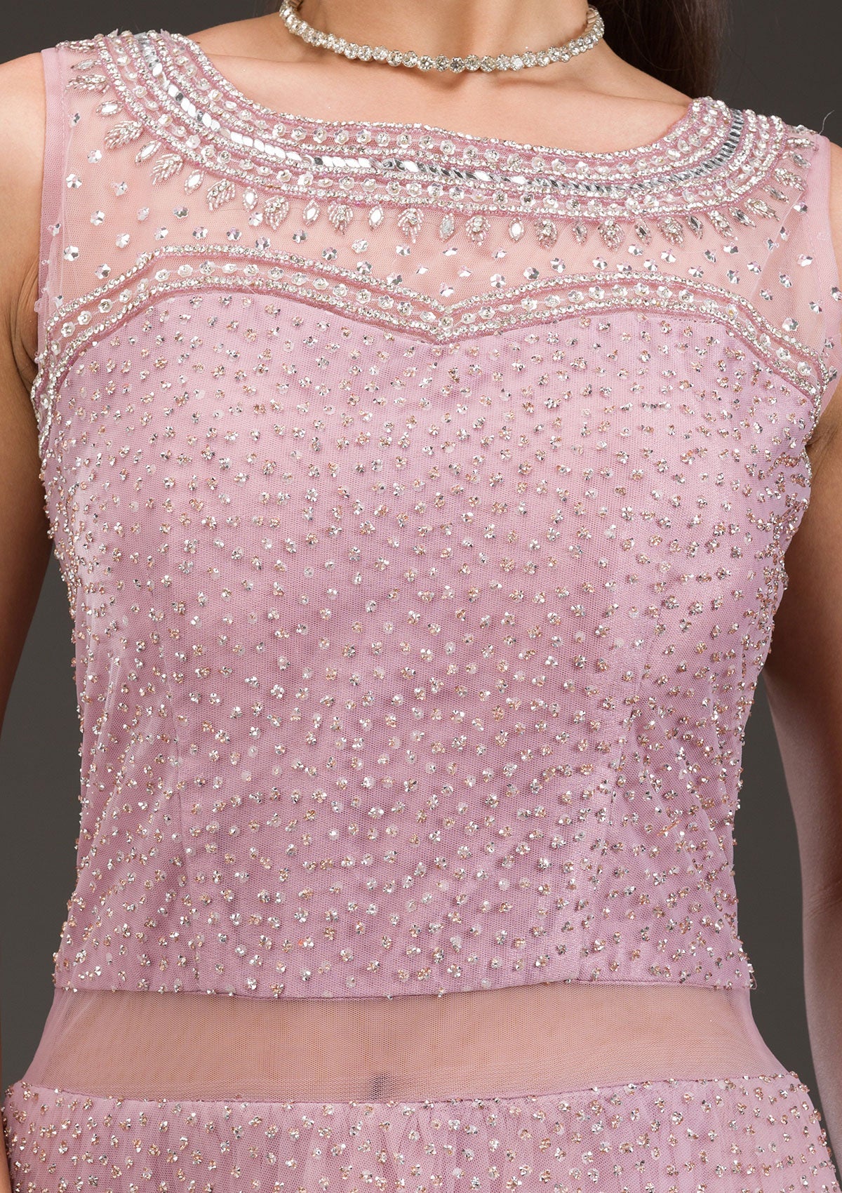 Baby Pink Glitter Net Gown-Koskii