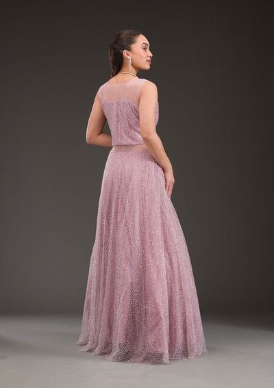 Baby Pink Glitter Net Gown-Koskii