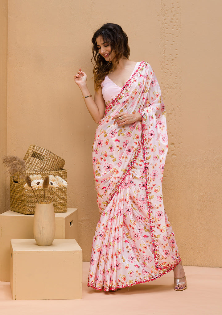Maroon Sequins Semi Crepe Designer Saree-Koskii