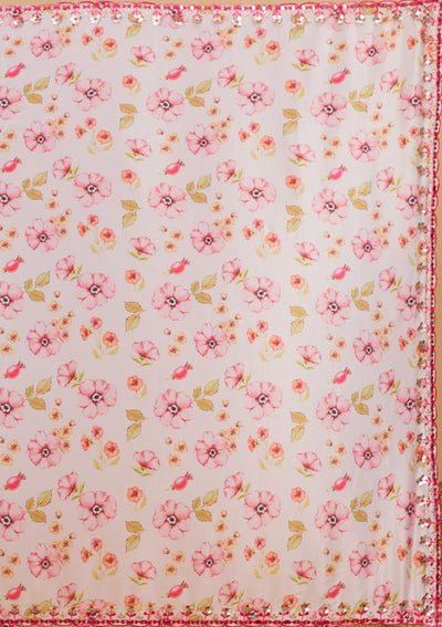 Baby Pink Floral Printed Crepe Saree-Koskii