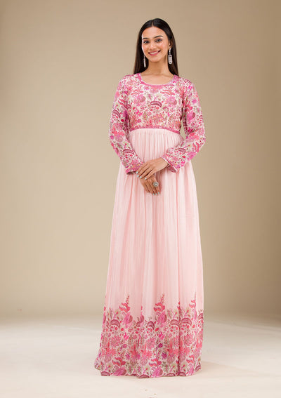 Baby Pink Printed Georgette Readymade Salwar Suit-Koskii