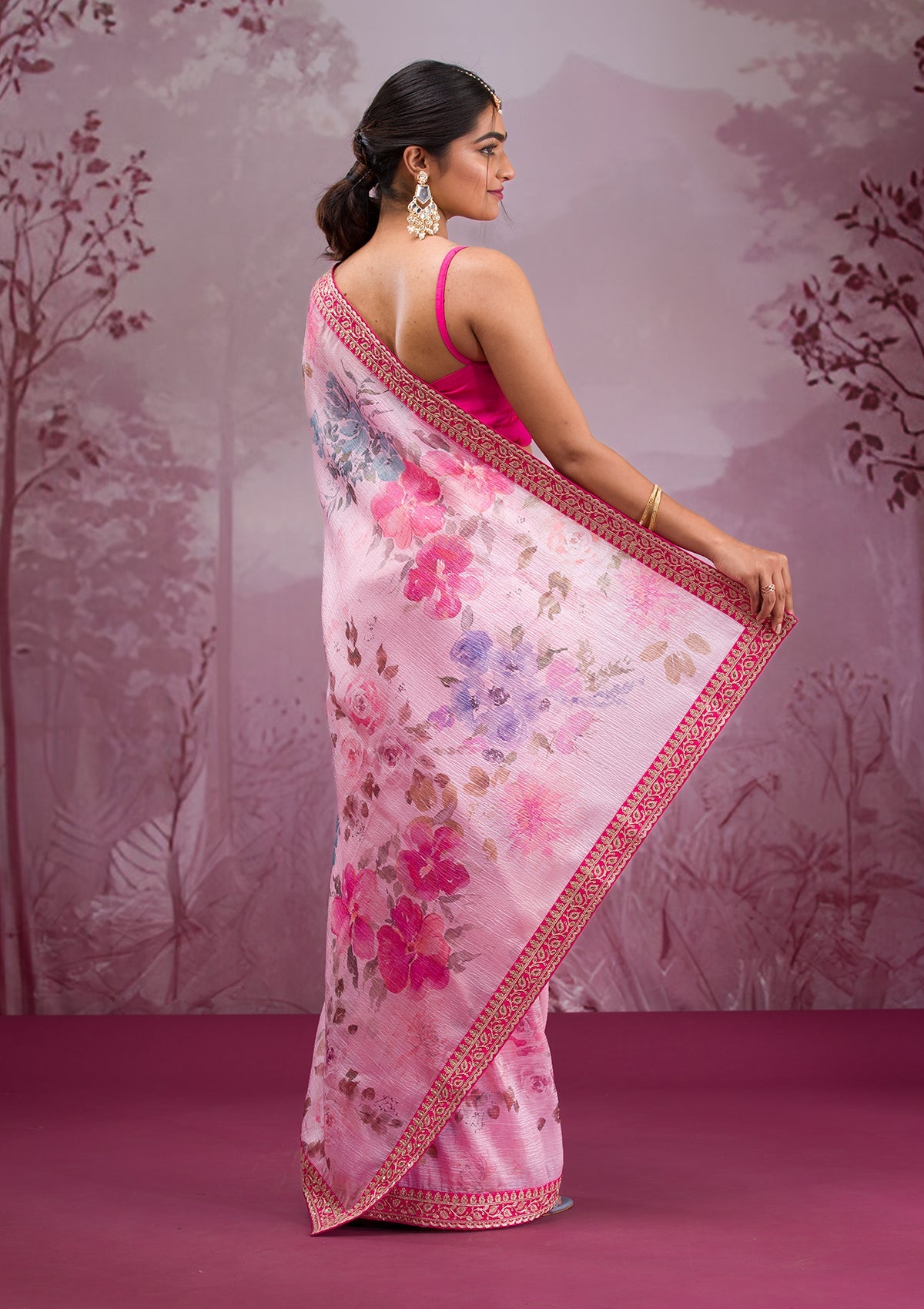 Baby Pink Printed Georgette Saree-Koskii