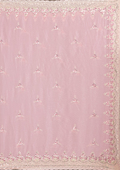 Baby Pink Sequins Chiffon Saree-Koskii