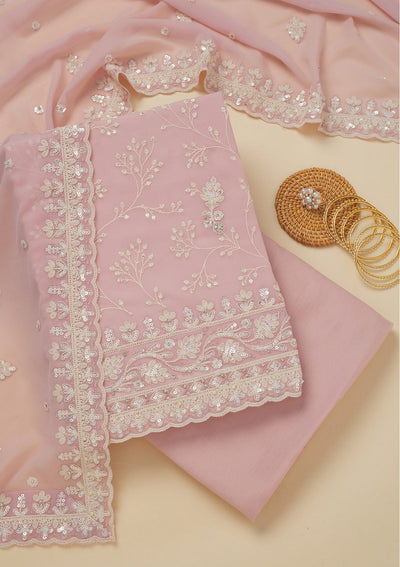 Baby Pink Sequins Georgette Unstitched Salwar Suit-Koskii